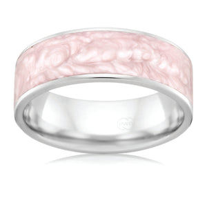 White Gold Wedding ring, with Pink Spectrum ceramic inlay Gems and Jewellery
