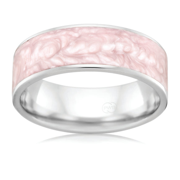 White Gold Wedding ring, with Pink Spectrum ceramic inlay Gems and Jewellery