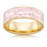 Yellow Gold Wedding ring, with Pink Spectrum ceramic inlay Gems and Jewellery