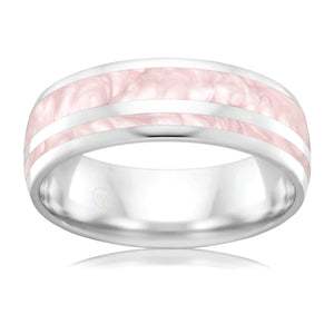 White Gold wedding Ring with Pink Spectrum inlay Gems and Jewellery