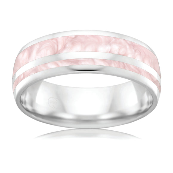 White Gold wedding Ring with Pink Spectrum inlay Gems and Jewellery