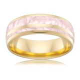 Yellow Gold wedding Ring with Pink Spectrum inlay Gems and Jewellery