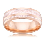Rose Gold wedding Ring with Pink Spectrum inlay Gems and Jewellery