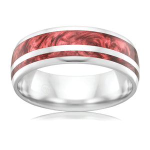 White gold wedding Ring with red Spectrum inlay Gems and Jewellery