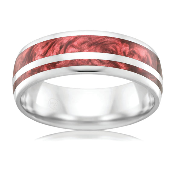 White gold wedding Ring with red Spectrum inlay Gems and Jewellery