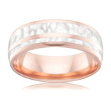 Rose Gold Wedding ring with a white gold Spectrum inlay. 
