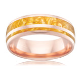 Gold Wedding Ring with rose gold band and yellow Spectrum inlay. 