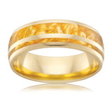 Gold Wedding Ring with rose Yellow Gold band and yellow Spectrum inlay. 